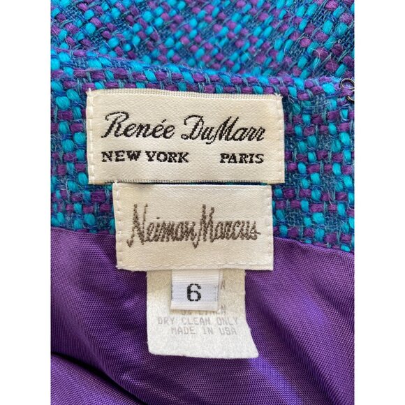 Renée DuMar Vintage Neiman Marcus Blue Purple Woven Tweed Pencil Skirt 6 - Picture 5 of 8